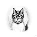 black cat sitting and it's tail becomes a spiral tattoo design idea