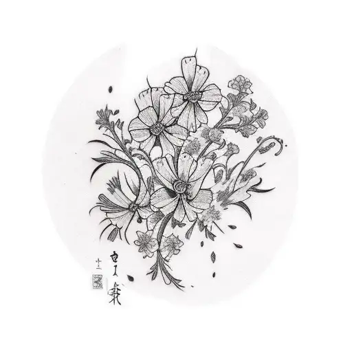 larkspur and cosmos  tattoo design idea