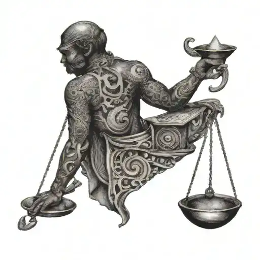 Weighing the heart and mind on the scales balancing life tattoo design idea
