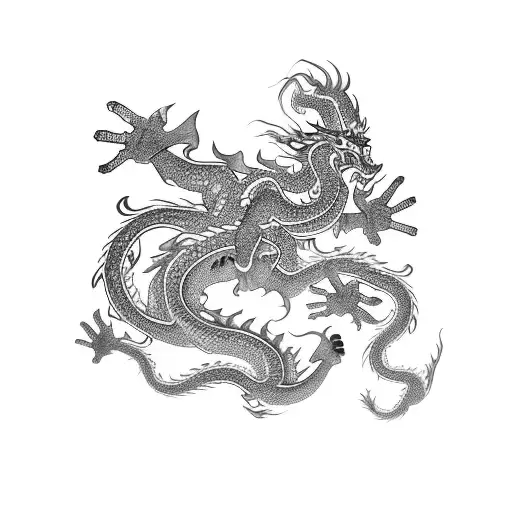 eastern chinese Dragon comimg out of a rift as if it is breaking away from heaven tattoo design idea