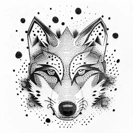 wolf red black trash polka tattoo design idea
