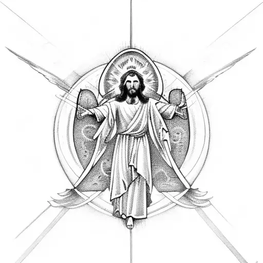 An intricate design featuring the holy trinity of God, Jesus, and the Holy Ghost with Archangel Michael tattoo design idea