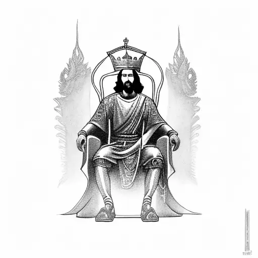 A tattoo of king jesus sitting on a throne, representing leadership and authority tattoo design idea