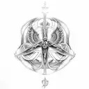 An intricate design featuring the holy trinity of God, Jesus, and the Holy Ghost with Archangel Michael tattoo design idea