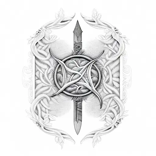  A vertical design dagger with vines and spiderwebs, incorporating Roman numerals representing dates in your life tattoo design idea