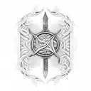  A vertical design dagger with vines and spiderwebs, incorporating Roman numerals representing dates in your life tattoo design idea