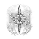  A vertical design dagger with vines and spiderwebs, incorporating Roman numerals representing dates in your life tattoo design idea