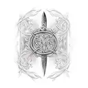  A vertical design dagger with vines and spiderwebs, incorporating Roman numerals representing dates in your life tattoo design idea