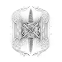  A vertical design dagger with vines and spiderwebs, incorporating Roman numerals representing dates in your life tattoo design idea