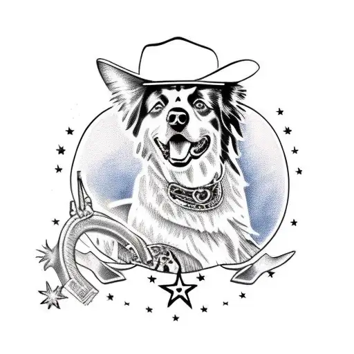 Australian Shepherd wearing cowboy hat tattoo design idea