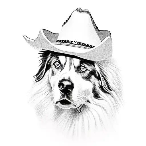 Australian Shepherd wearing cowboy hat tattoo design idea