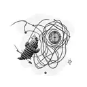 Crocheting needles intertwined with a quote from The Little Prince tattoo design idea