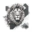 A lion's head emerging from a digital landscape, representing your strength and connection to the digital world tattoo design idea