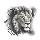 A lion's head emerging from a digital landscape, representing your strength and connection to the digital world tattoo design idea