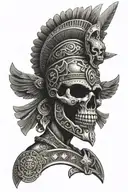 aztec warrior, skull, mexico, christian cross with majestic angel tattoo design idea