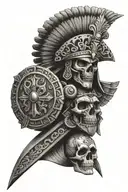aztec warrior, skull, mexico, christian cross with majestic angel tattoo design idea