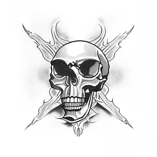 skull and flames  tattoo design idea