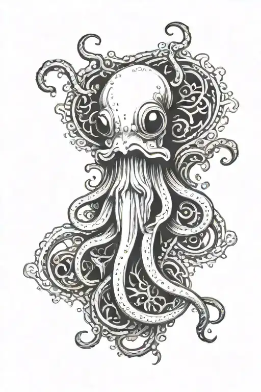divine simetrycal squid tattoo design idea