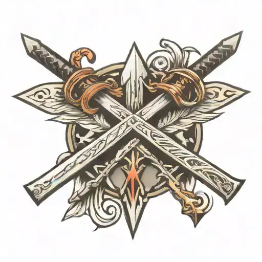 family swords and arrows crossed tattoo design idea