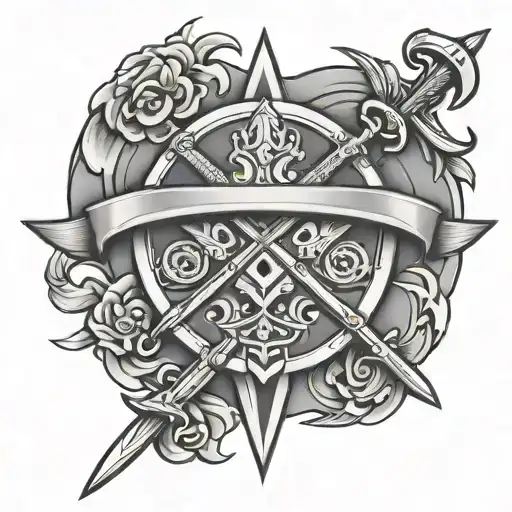 family swords and arrows crossed tattoo design idea