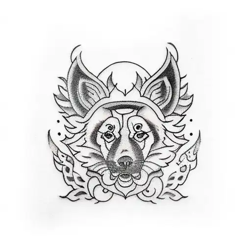 create a sleeve tattoo with a trans flag on top, an okinawan sisha dog, and a banner with the name Bailey in japanese tattoo design idea