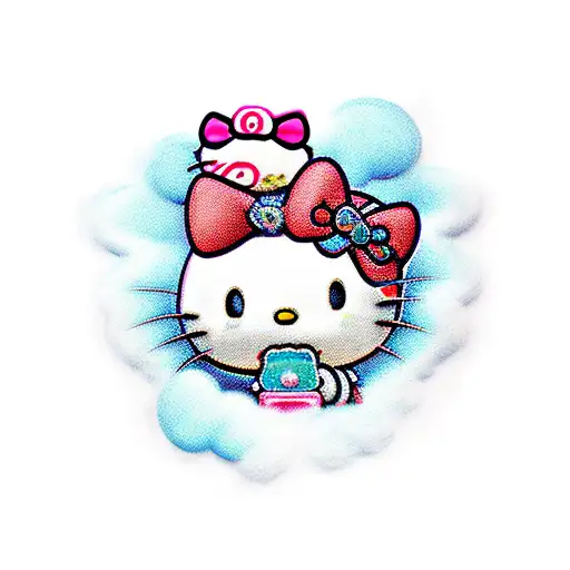 pinup girl with shampagne, and angry hello kitty with a gun tattoo design idea