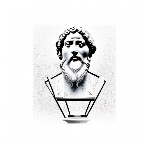 A bust of Marcus Aurelius and a clock with roman numerald at 11:11 inside a triangle. tattoo design idea
