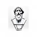 A bust of Marcus Aurelius and a clock with roman numerald at 11:11 inside a triangle. tattoo design idea