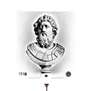 A bust of Marcus Aurelius and a clock with roman numerald at 11:11 inside a triangle. tattoo design idea