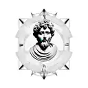 A bust of Marcus Aurelius and a clock with roman numerald at 11:11 inside a triangle. tattoo design idea