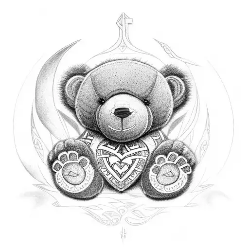 Teddy bear, Māori and Tongan design for love, caring, soft tattoo design idea