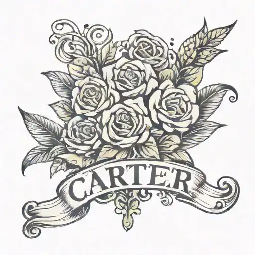 the word carter with flowers behind it all around  tattoo design idea