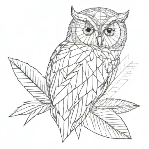 owl feather that's geometric on one side tattoo design idea