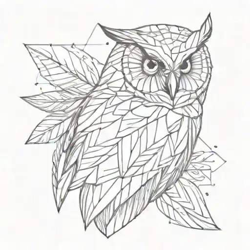 owl feather that's geometric design incorporating tattoo design idea
