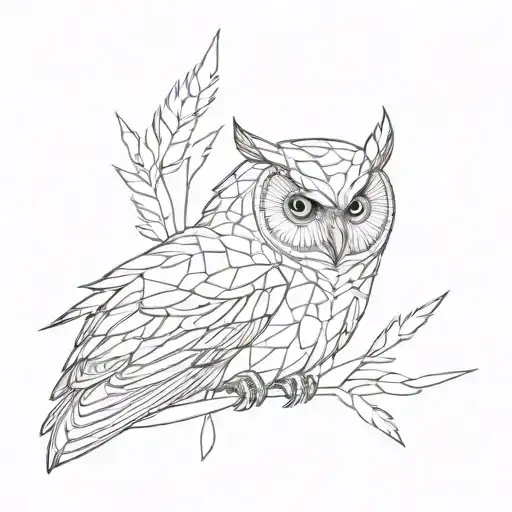 owls feather that's geometric design incorporating tattoo design idea