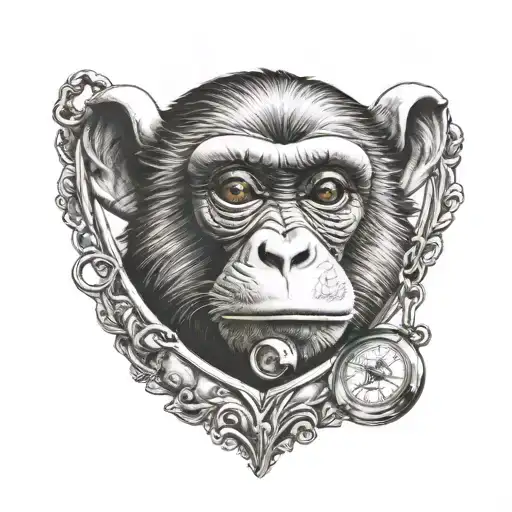 monkey holding locket tattoo design idea