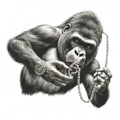gorilla holding locket tattoo design idea