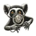 lemur holding locket surrounded tattoo design idea