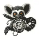 lemur holding locket surrounded tattoo design idea
