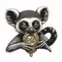 lemur holding locket surrounded tattoo design idea