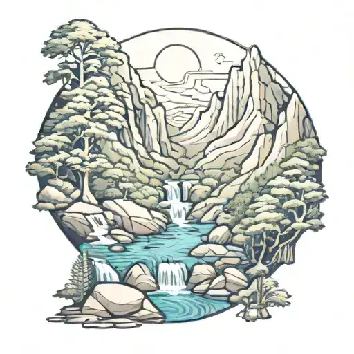 mountains,  woods, creek, waterfall, ayahuasca,  san pedro tattoo design idea