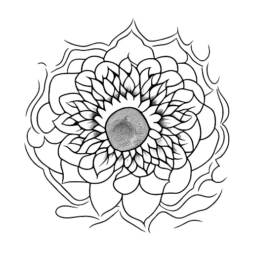 A minimalist tattoo of a sunflower blooming in the shape of a tooth. tattoo design idea