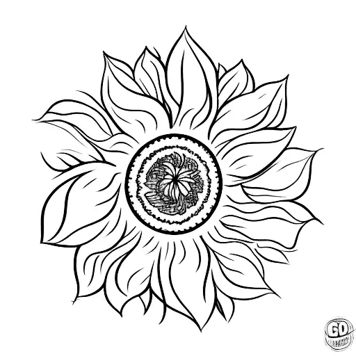 A minimalist tattoo of a Hawaiian flower lei made of sunflowers and hibiscus flowers. tattoo design idea