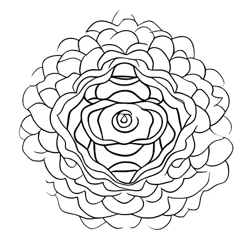 A minimalist tattoo of a sunflower blooming in the shape of a tooth. tattoo design idea