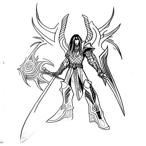 Aatrox the world ender in battle stance tattoo design idea