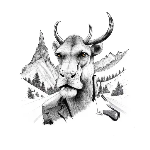 Truck driver surrounded by animal silhouettes in the mountains tattoo design idea