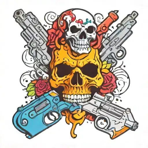 double skull with tattoo gun tattoo design idea