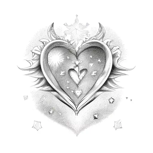 Star signs Gemini and Capricorn joined in a heart tattoo design idea