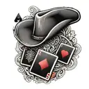 Cowboy hat and playing cards ace of spades and 2 of hearts tattoo design idea