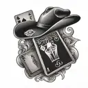 Cowboy hat and playing cards ace of spades and 2 of hearts tattoo design idea